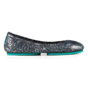 Tieks Drago Metallic Foil Leather Ballet Flats With Turquoise Sole 7
